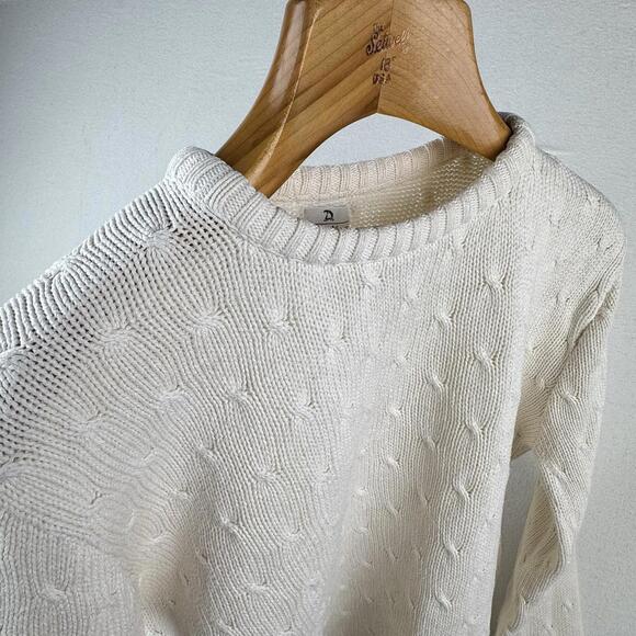 Vintage Neiman Marcus Cotton Cable Knit Sweater Ivory Cream Small 40” - Picture 3 of 9